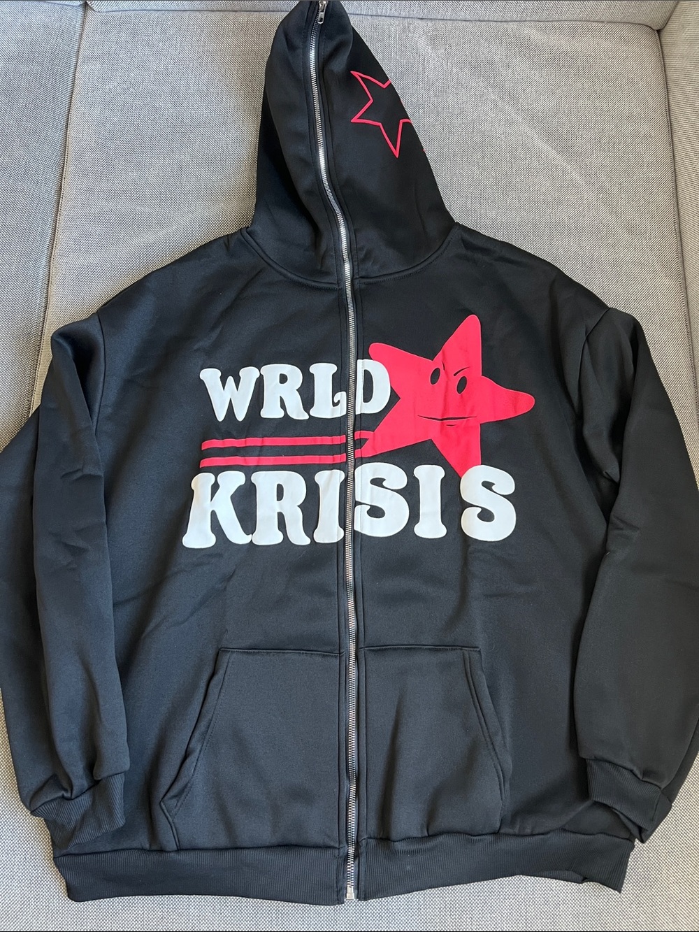 Black Zip-Up Hoodie Star Graphic- Size XL- NWT